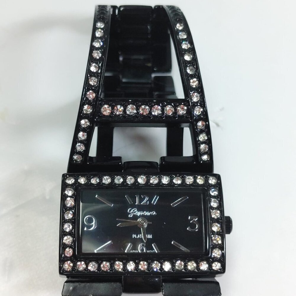 Geneva Platinum Black Bracelet Watch No. 7169 Crystals Stainless Steel